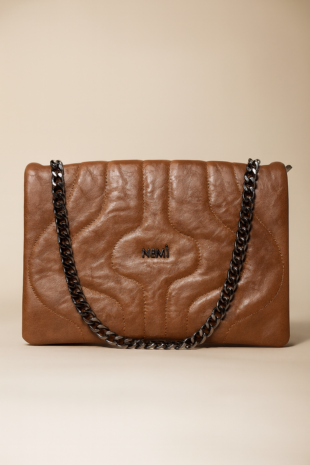 Pink Textured Metal Chain Bag