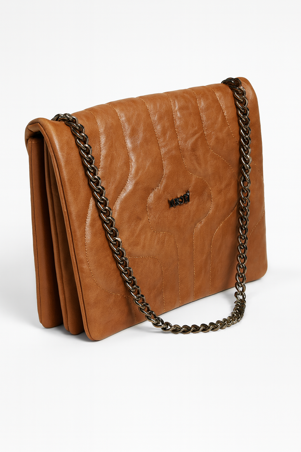 Chocolate Textured Metal Chain Bag