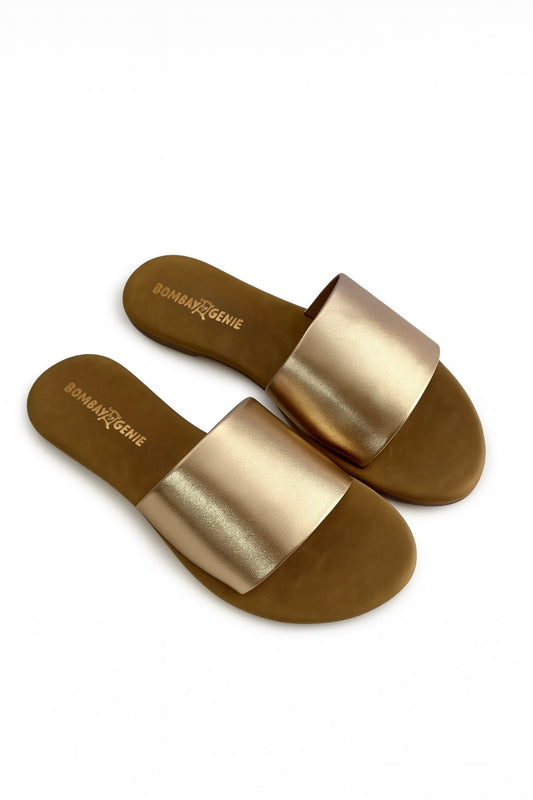 Golden Wide Strap Flats