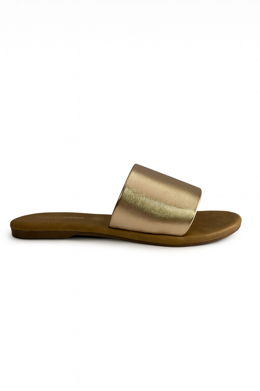 Golden Wide Strap Flats