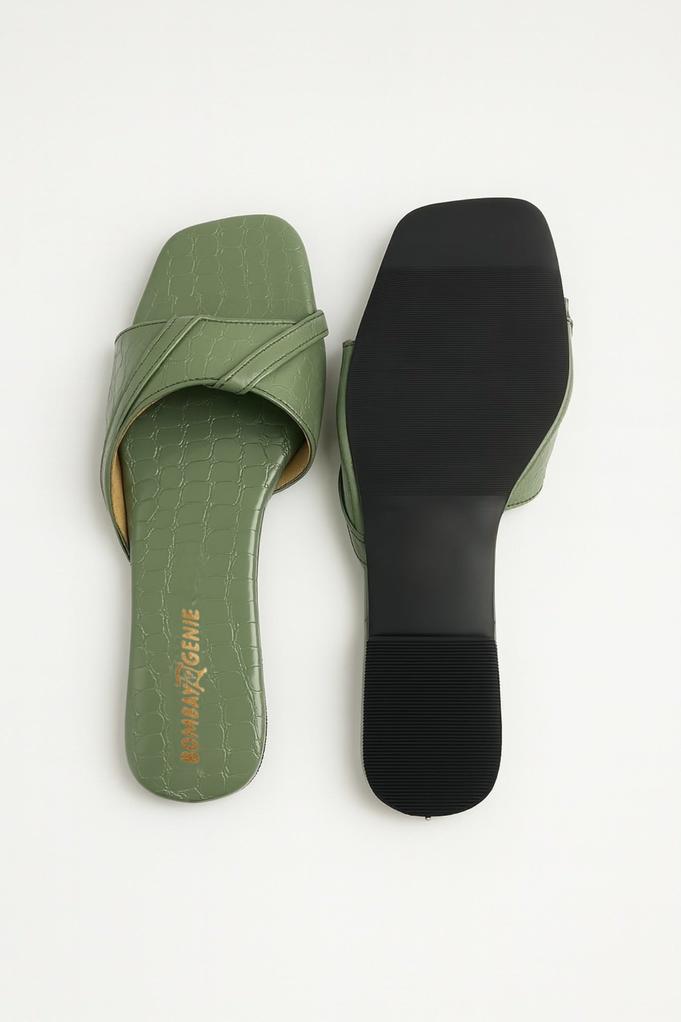 Green Croc-Pattern Slip-On Flats