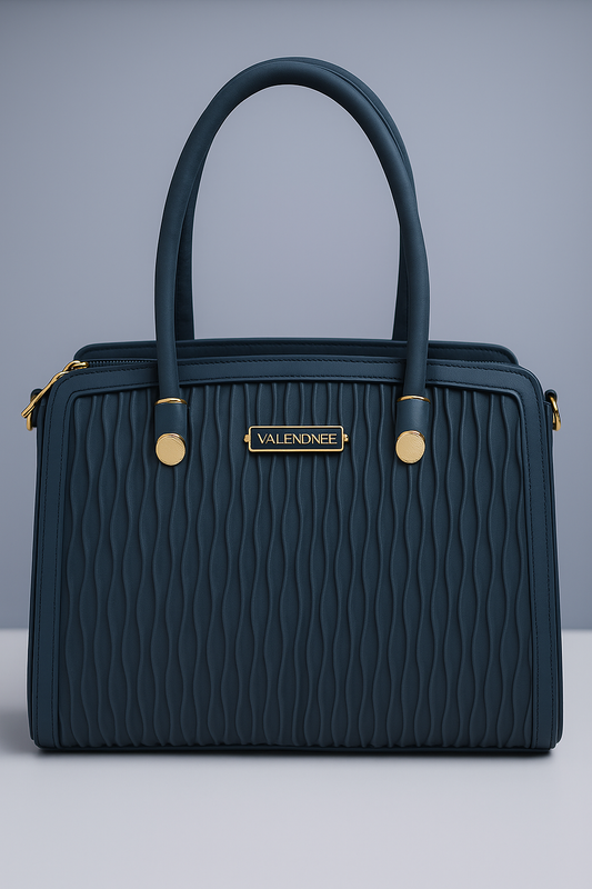 Navy Blue Quilted Tote Handbag