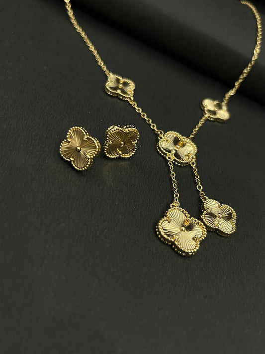 Floral Charm Gold Necklace & Earring Set