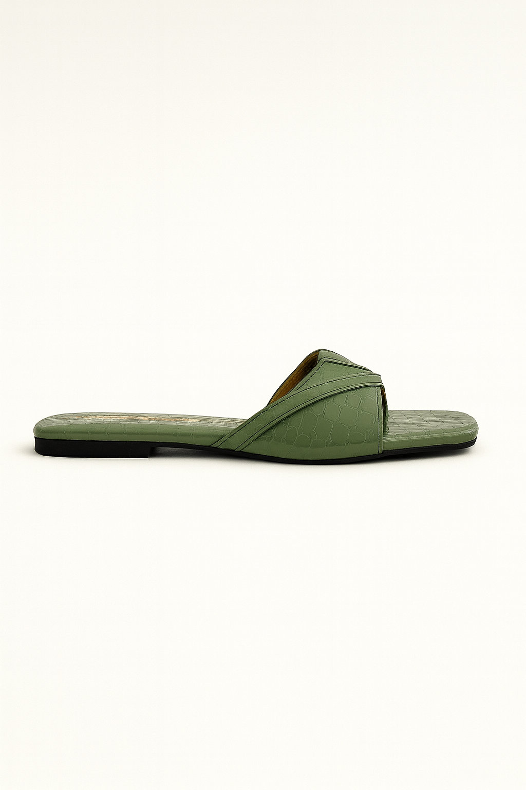 Green Croc-Pattern Slip-On Flats