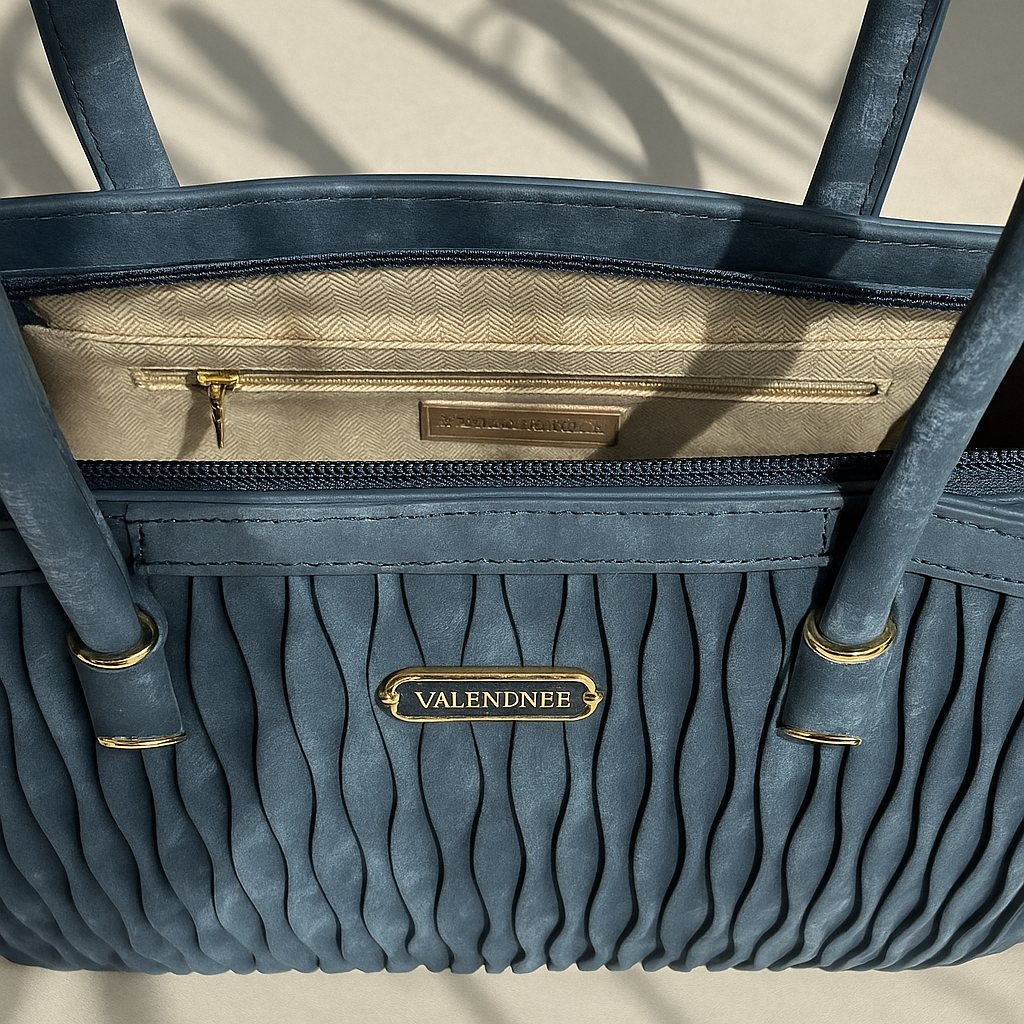 Navy Blue Quilted Tote Handbag