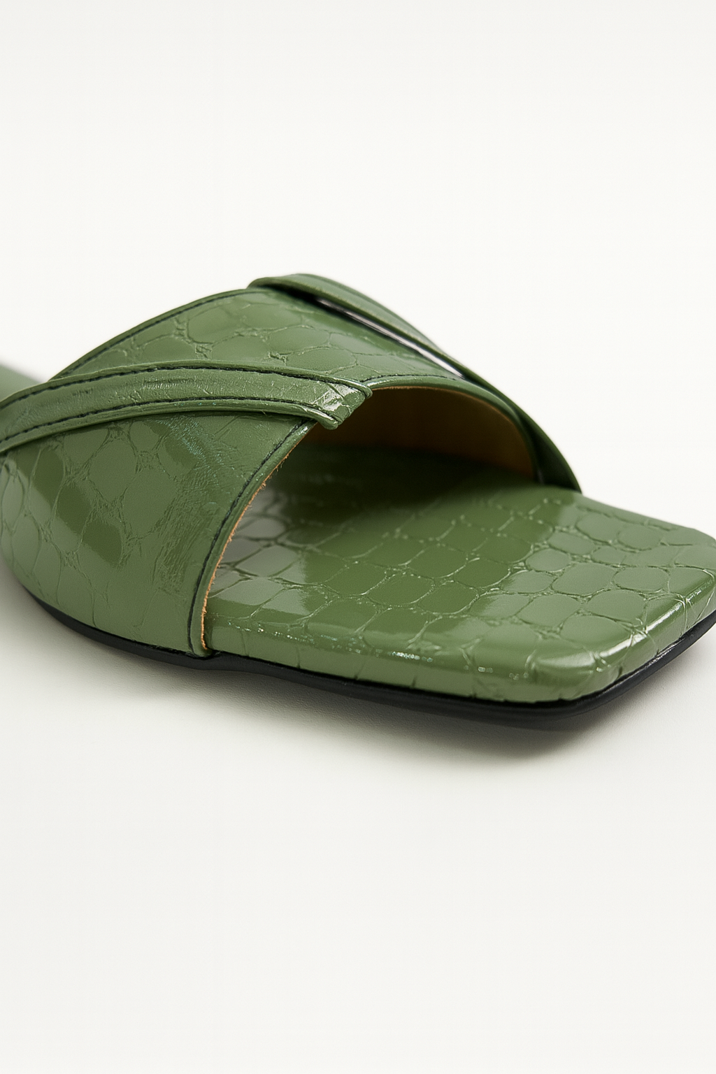 Green Croc-Pattern Slip-On Flats
