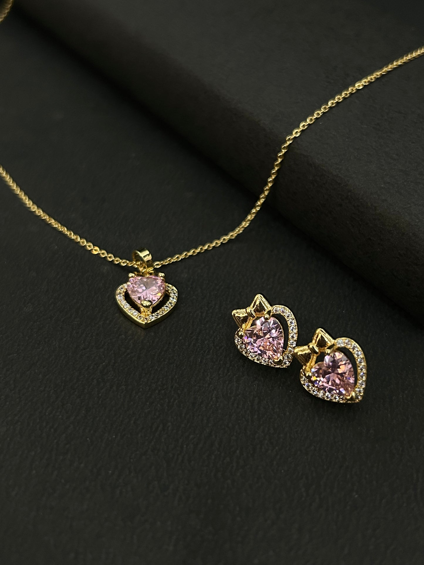 Pink Heart Necklace & Earring Set