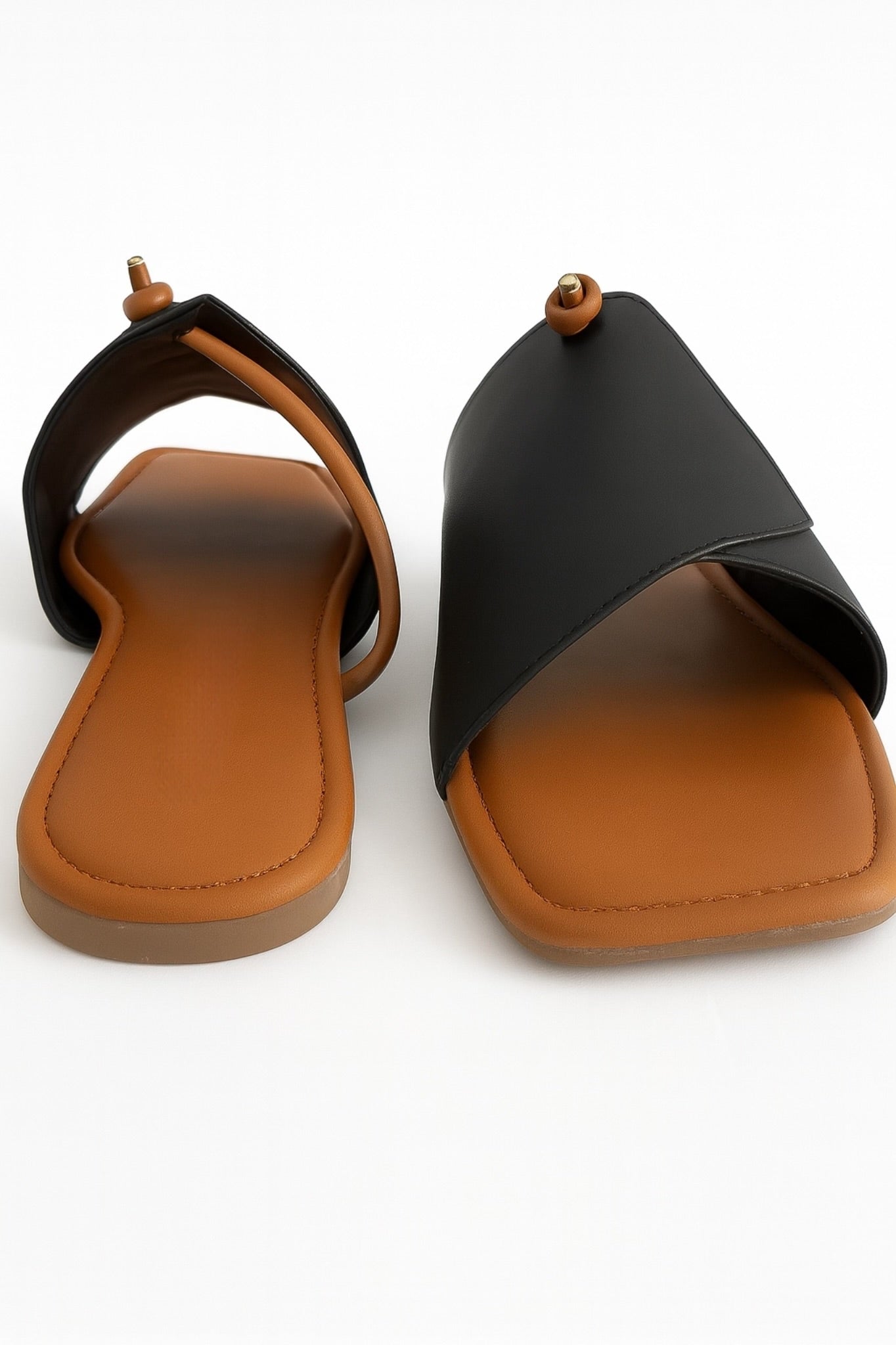 Black & Tan Dual Tone Strap Flats for Women