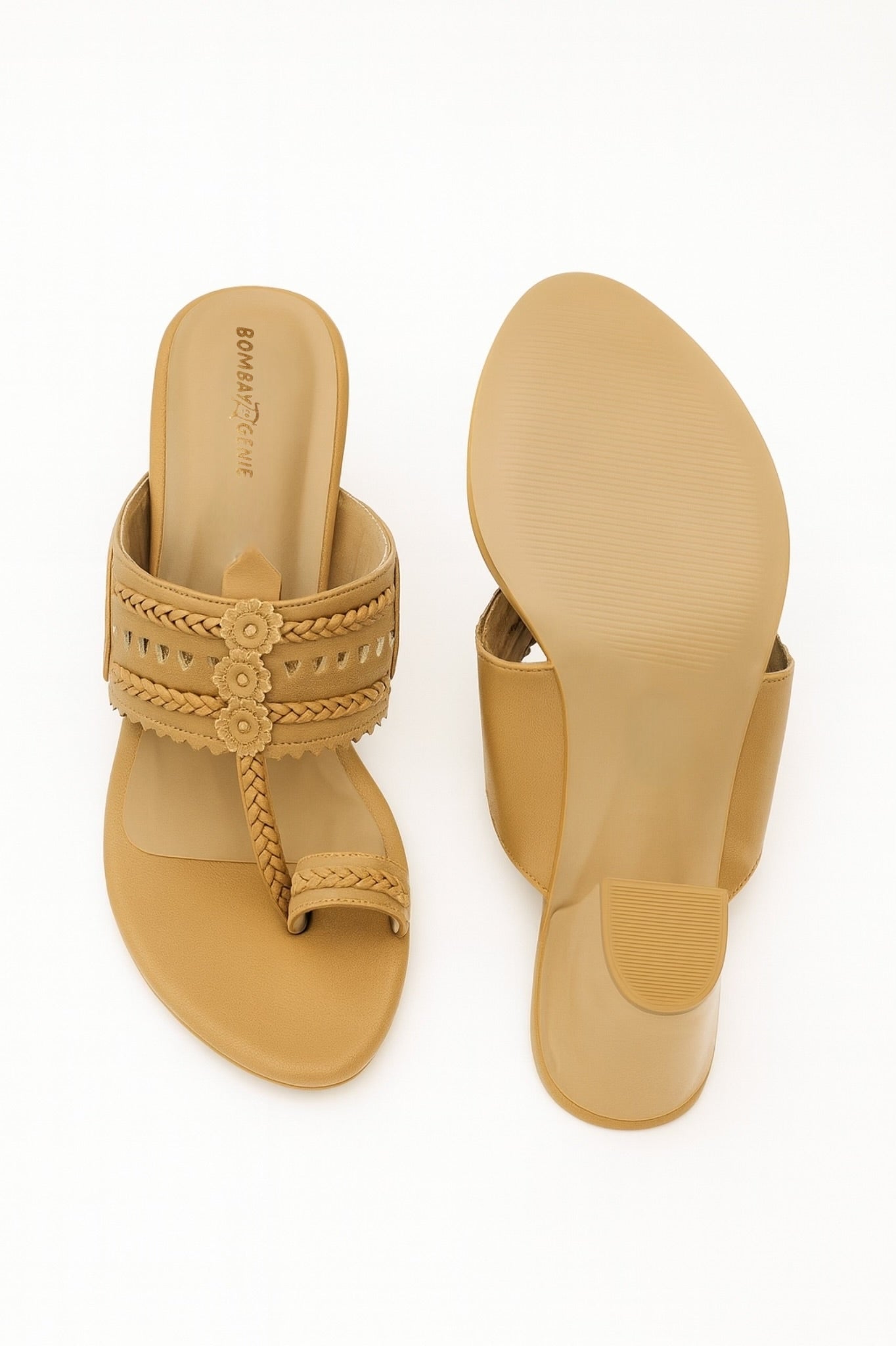 Ethnic Tan Block Heel Kolhapuri Sandals for Women