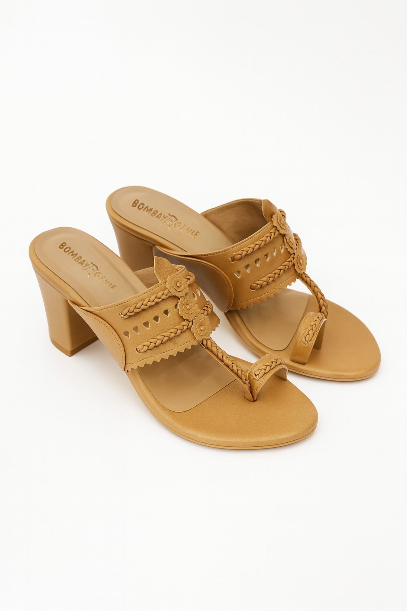 Ethnic Tan Block Heel Kolhapuri Sandals for Women