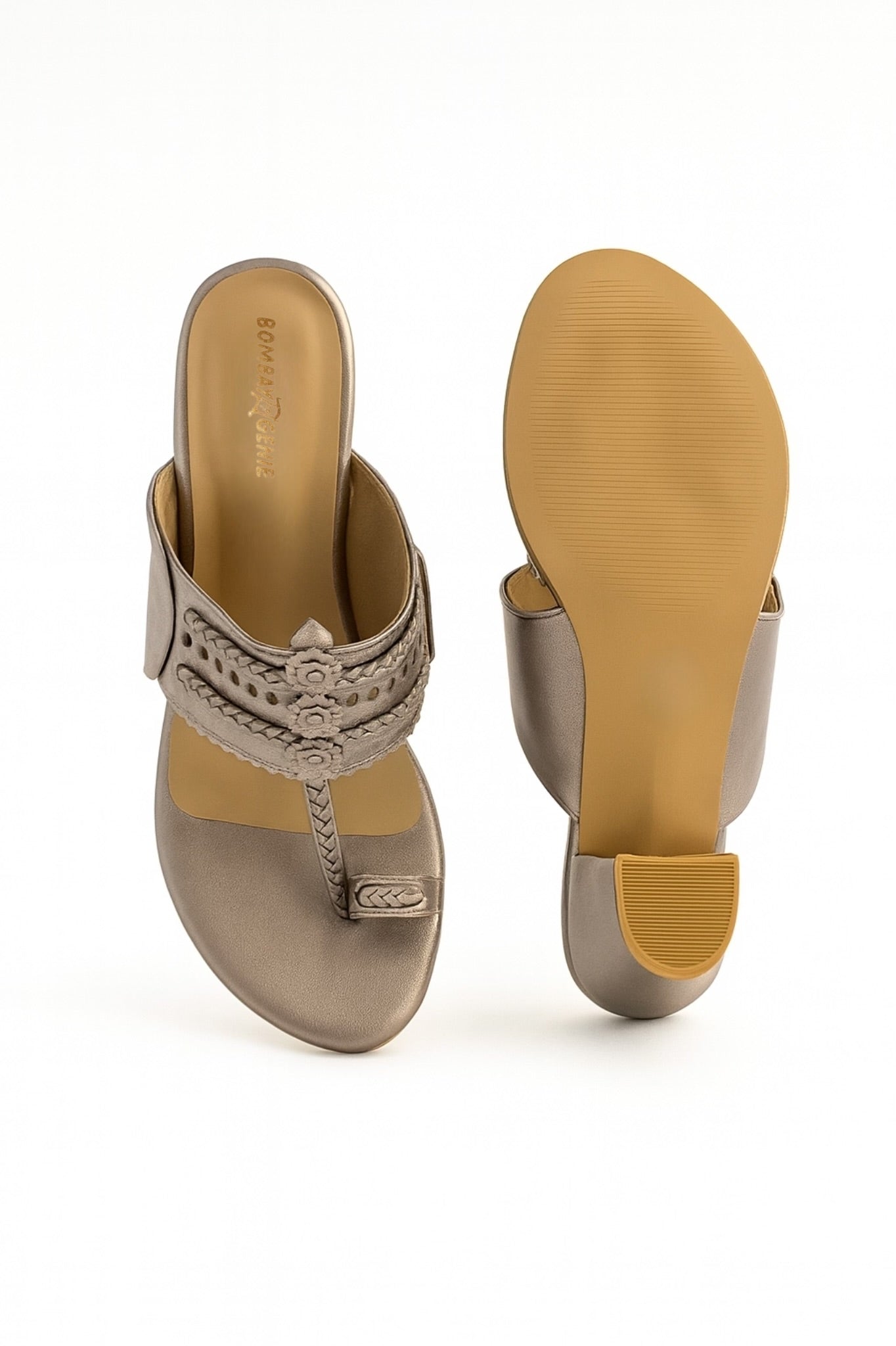 Ethnic Grey Kolhapuri Heeled Sandals for Women