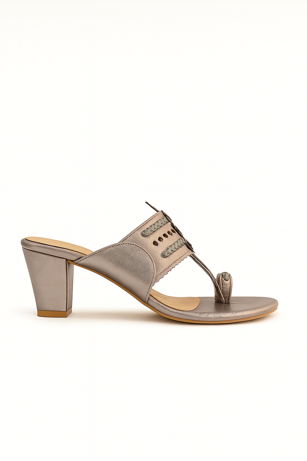 Ethnic Grey Kolhapuri Heeled Sandals for Women