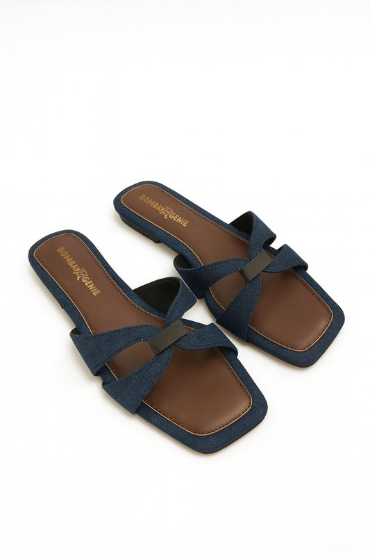 Blue Denim Sliders For Women